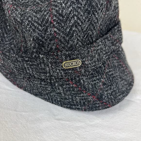Mucros Weavers Wool Tweed Flapper Hat Herringbone Gray Made In Ireland - Picture 3 of 8
